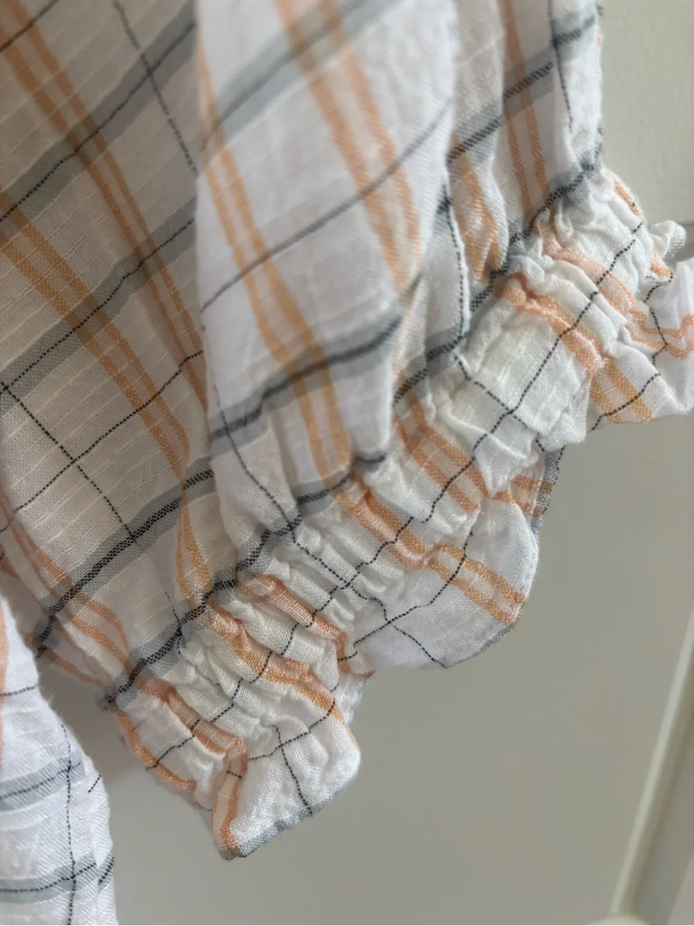 LOFT Plaid Ruffle Neck Peasant Blouse Size Large